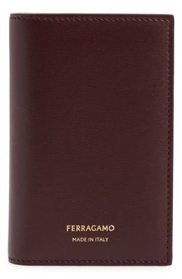FERRAGAMO Classic Leather Passport Wallet in Dark Barolo Nero