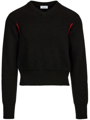 Ferragamo contrasting-panel V-neck jumper - Black
