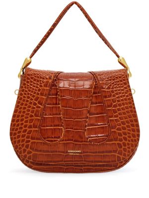 Ferragamo crocodile-effect leather shoulder bag - Brown