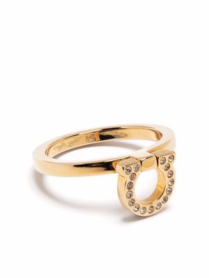 Ferragamo crystal-embellished logo ring - Gold