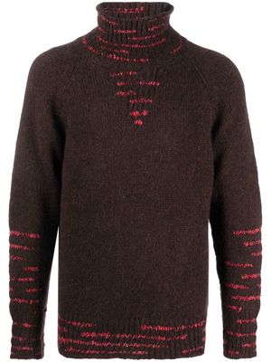 Ferragamo decorative stitch roll neck jumper - Brown