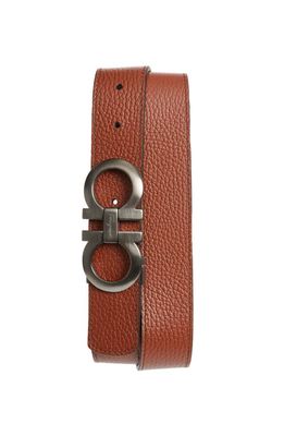 FERRAGAMO Double Gancio Grained Leather Belt in Cappuccino Nero