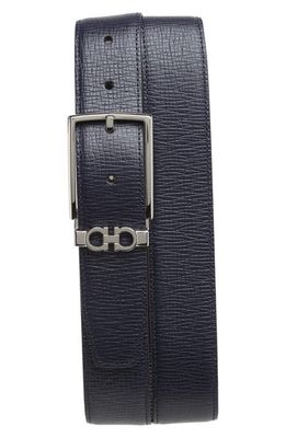 FERRAGAMO Double Gancio Loop Leather Belt in Midnight Testa Di Moro