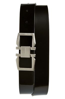 FERRAGAMO Double Gancio Patent Leather Belt in Nero Nero