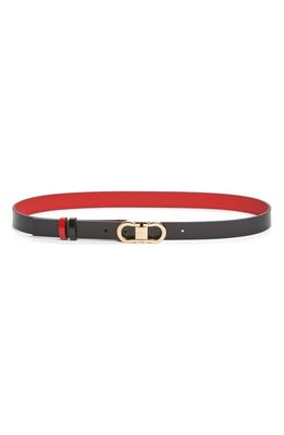 FERRAGAMO Double Gancio Reversible Leather Belt in Nero/Flame Red