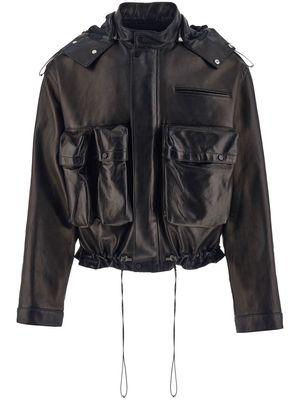 Ferragamo drawstring-hood leather jacket - Black