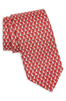 FERRAGAMO Elephant & Gancio Print Silk Tie in Red