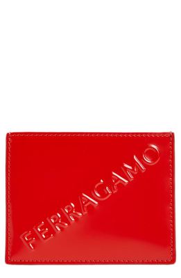 FERRAGAMO Embossed Patent Leather Card Case in Flame Red Flame Red Nero