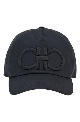 FERRAGAMO Embroidered Double Gancio Baseball Cap in Nero Nero