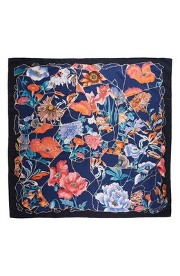FERRAGAMO Floral Print Silk Square Scarf in Cina/Marine