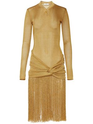 Ferragamo fringe-detailing cotton-blend dress - Gold