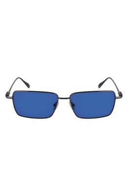 FERRAGAMO Gancini Evolution 57mm Rectangular Sunglasses in Dark Gun/Blue