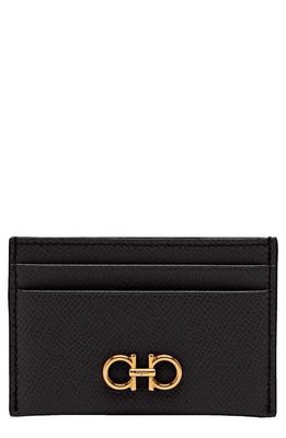 FERRAGAMO Gancini Leather Card Case in Nero Nero