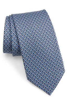 FERRAGAMO Gancini Pattern Silk Tie in F. navy/Azzurro