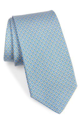 FERRAGAMO Gancini Pattern Silk Tie in Royal/Giallo