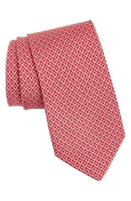 FERRAGAMO Gancini Print Silk Tie in F.rosso/Rosa