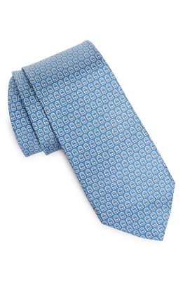 FERRAGAMO Gancini Silk Tie in Azzurro/Avorio