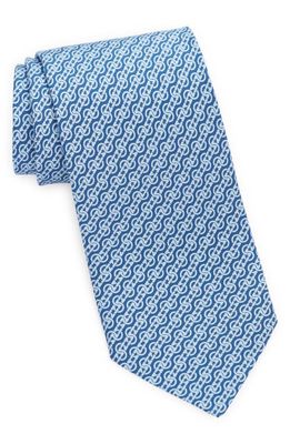 FERRAGAMO Gancini Silk Tie in Blu Sc/Azzur