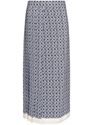 Ferragamo graphic-print pleat-detailing skirt - Blue