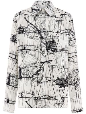 Ferragamo graphic-print silk shirt - White