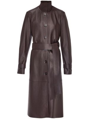 Ferragamo high-neck leather trench coat - Brown