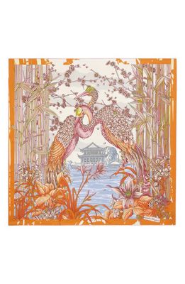 FERRAGAMO Jungle Print Silk Square Scarf in Rosa/Arancio