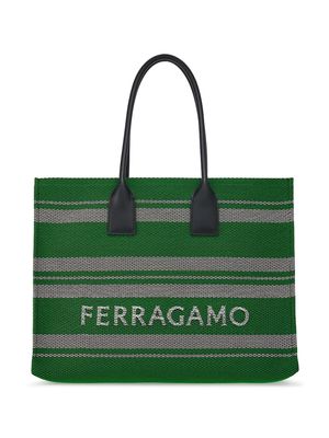 Ferragamo large jacquard striped tote bag - Green