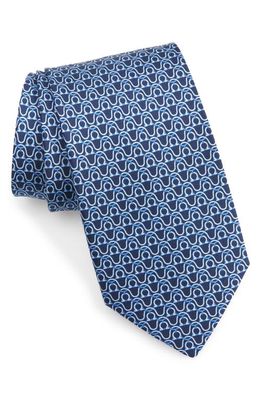 FERRAGAMO Loghi Gancini Silk Tie in Marine