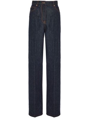 Ferragamo logo-appliqué contrast-stitching wide-leg jeans - Blue
