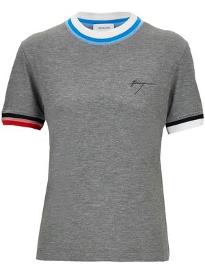 Ferragamo logo-embroidered contrasting-trim T-shirt - Grey