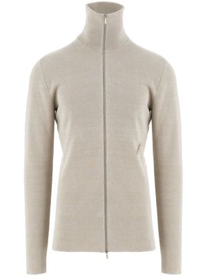 Ferragamo logo-embroidered linen zip cardigan - Grey