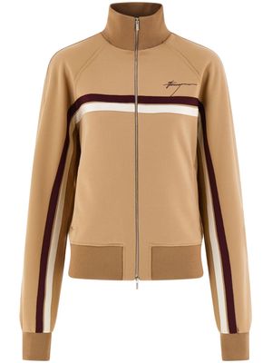 Ferragamo logo-embroidered striped track jacket - Neutrals