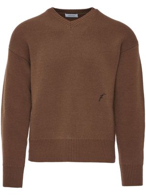 Ferragamo logo-embroidered V-neck jumper - Brown