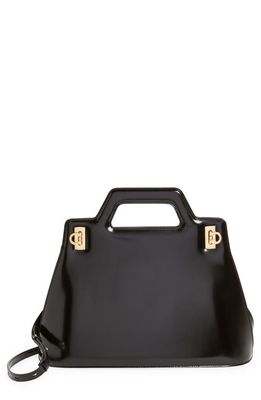 FERRAGAMO Medium Wanda Leather Top Handle Bag in Nero