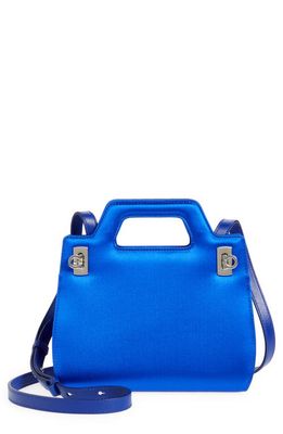 FERRAGAMO Mini Wanda Satin Top Handle Bag in Blue Elettrico /Lapis