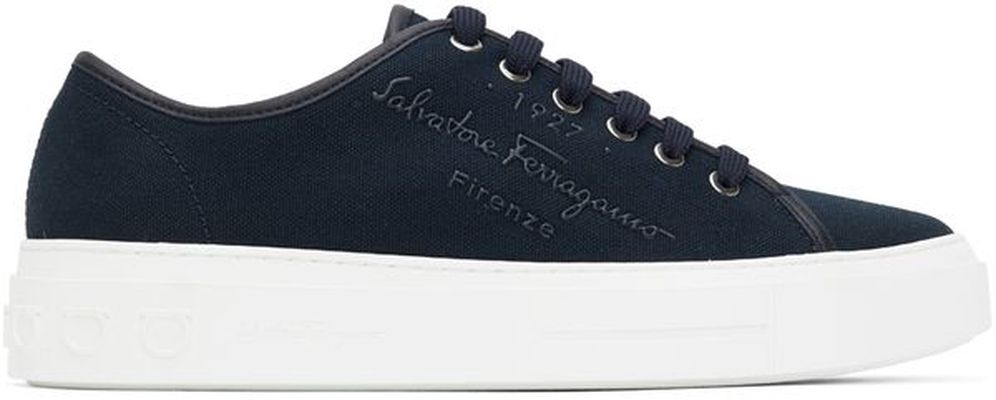 Ferragamo Navy Recycled Cotton Sneakers