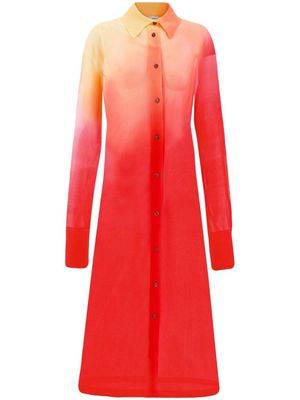 Ferragamo ombré-effect silk midi shirtdress - Orange