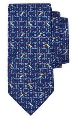 FERRAGAMO Picchio Toucan Silk Tie in Marine