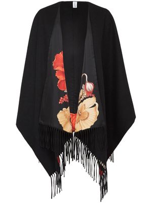 Ferragamo Poppies-print reversible cape - Black