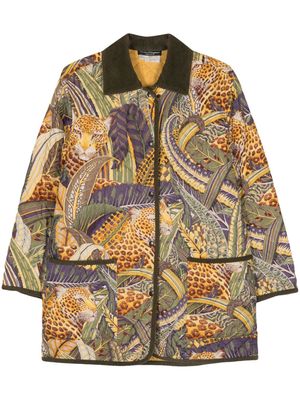 Ferragamo Pre-Owned 1980s jungle-print quilted coat - Yellow