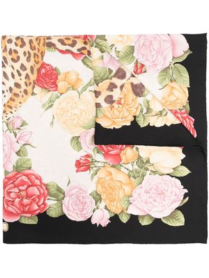 Ferragamo Pre-Owned leopard floral-print silk scarf - Black