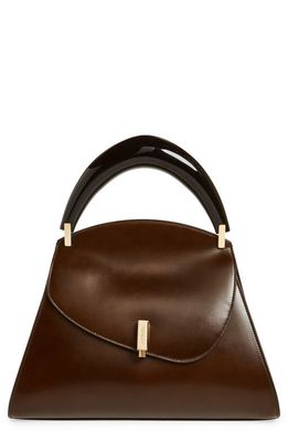 FERRAGAMO Prism Leather Top Handle Bag in Brown Black