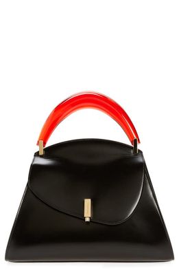 FERRAGAMO Prism Leather Top Handle Bag in Double Black