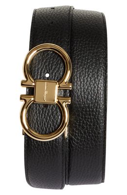 FERRAGAMO Reversible Double Gancini Leather Belt in Nero Cocoa Brown