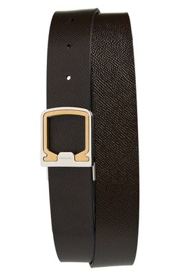 FERRAGAMO Reversible Inset Gancio Leather Belt in Nero T. moro