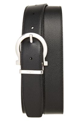 FERRAGAMO Reversible Leather Belt in Black/Hickory