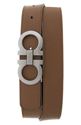 FERRAGAMO Reversible Leather Belt in Brow Sug/nero