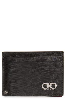 FERRAGAMO Revival Calfskin Leather Card Case in Black