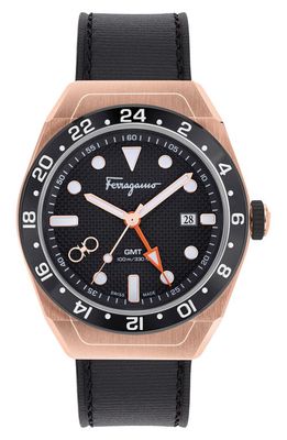 FERRAGAMO SLX GMT Leather Strap Watch
