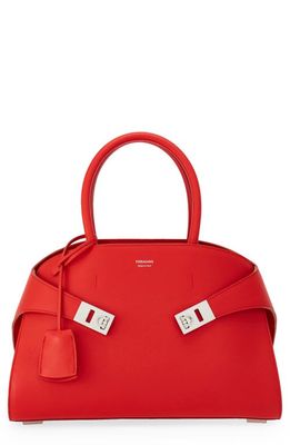 FERRAGAMO Small Hug Leather Satchel in Flame Red